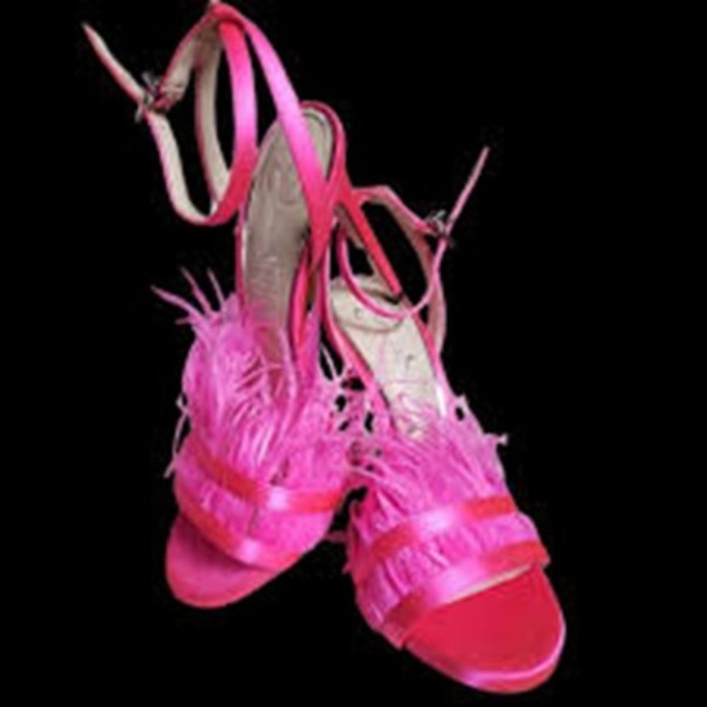 Barbie Pink-Sexy Satin & Ostrich Feather Evening Sandal